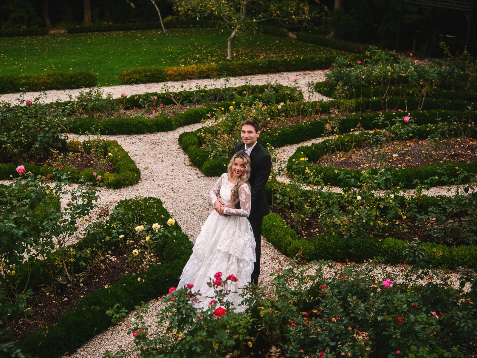 A couple together in a garden